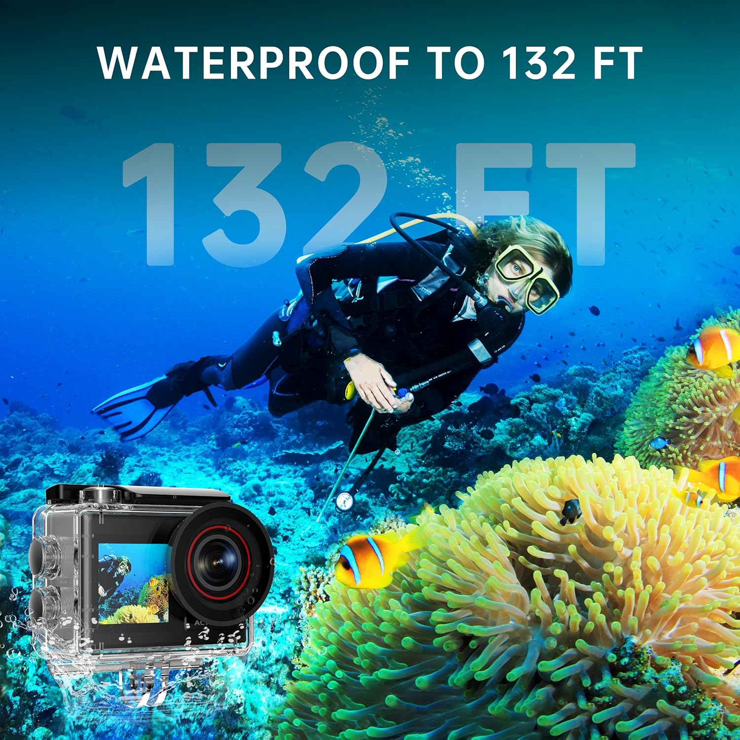 4K60FPS 30MP Action Camera with Front LCD and Touch Rear Screens, Underwater Camera with 64GB Memory Card, 132FT Waterproof Camera, EIS, 5X Zoom, WiFi Remote Control(Black) - Image 6