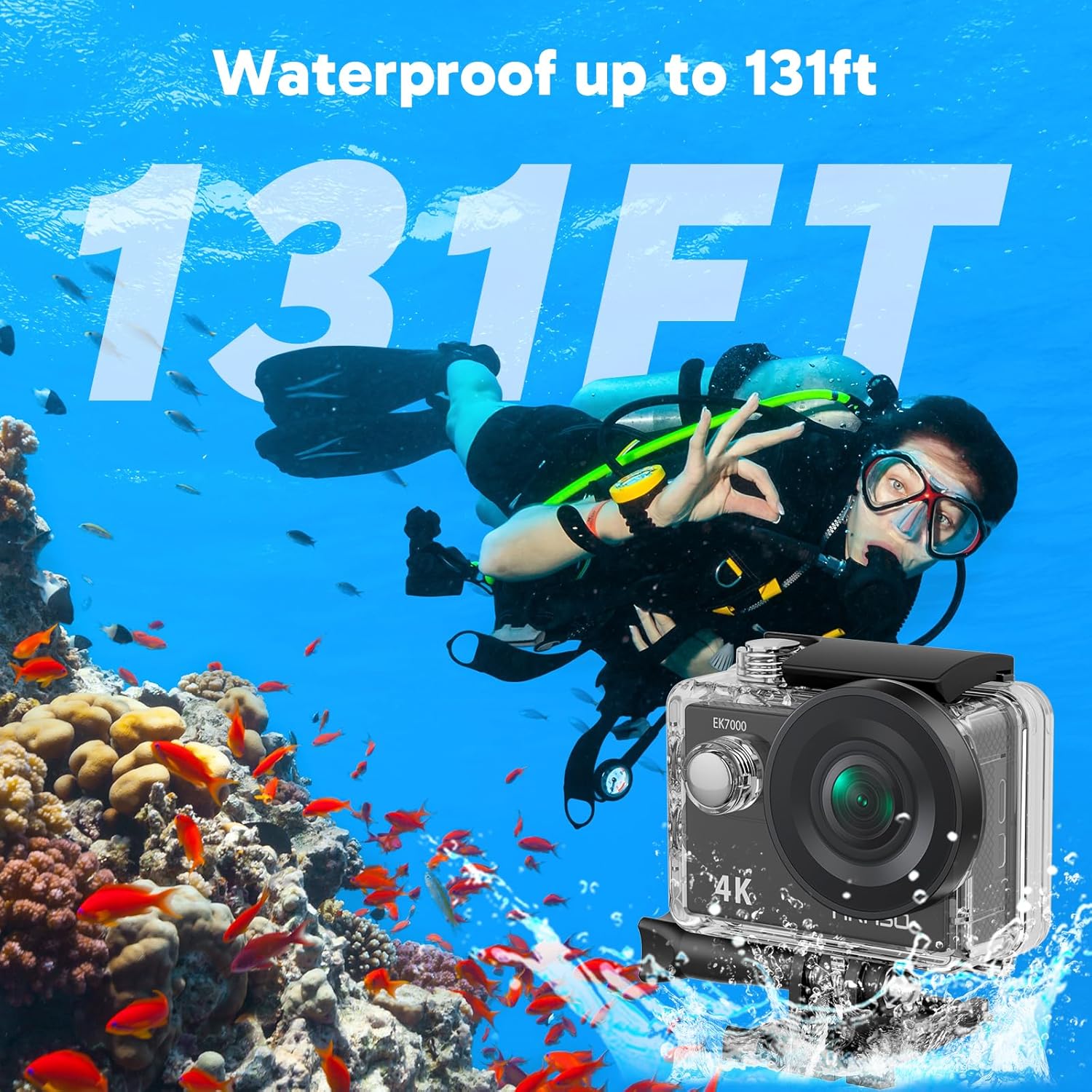AKASO EK7000 4K30FPS 20MP WiFi Action Camera with EIS Ultra HD 131FT Waterproof Underwater Camera Remote Control 4X Zoom Support External Microphone Black - Image 5
