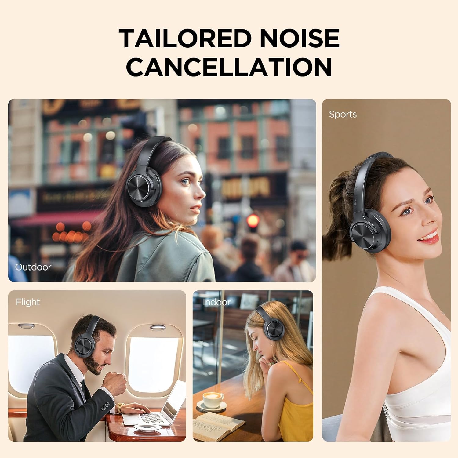 Noise Cancelling Headphones: Wireless Over Ear Bluetooth Headphones with 130H Playtime - Hi-Res Sound Custom EQ via App Deep Bass Comfort Fit Ear Cups for Travel Home Office - Image 3