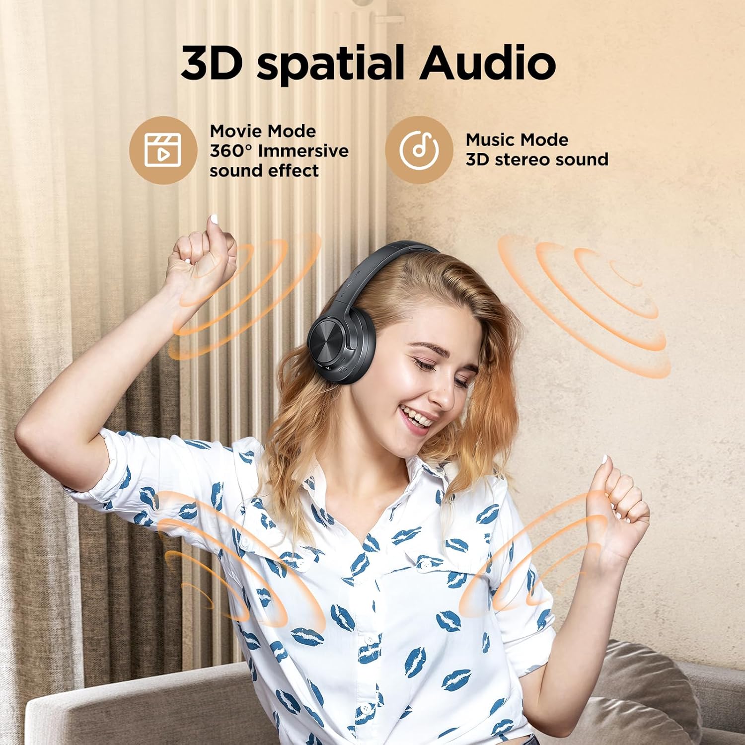 Noise Cancelling Headphones: Wireless Over Ear Bluetooth Headphones with 130H Playtime - Hi-Res Sound Custom EQ via App Deep Bass Comfort Fit Ear Cups for Travel Home Office - Image 5